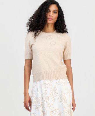 Women's Floral-Appliqu&eacute; Short-Sleeve Sweater