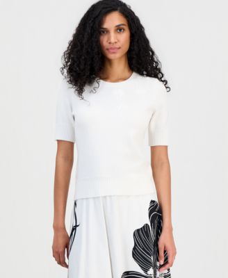 Women's Floral-Appliqu&eacute; Short-Sleeve Sweater