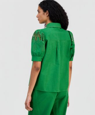Women's Embroidered Puffed-Sleeve Blouse