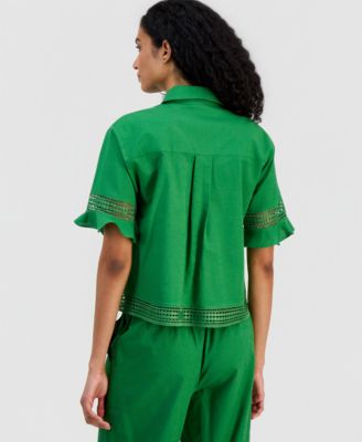 Women's Open-Trim Ruffled-Cuff Blouse