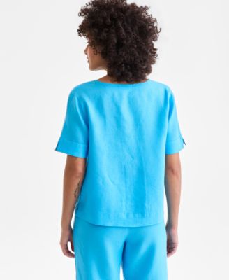 Women's Split-Neck 100% Linen Top
