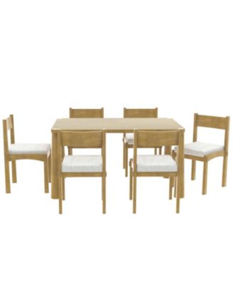 Retro 7-Piece Dining Set for 6 with Upholstered Chairs (Natural Wood