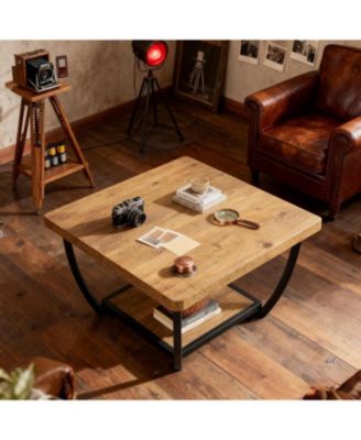 Coffee Table with Storage Shelves, with Arc Metal Frame