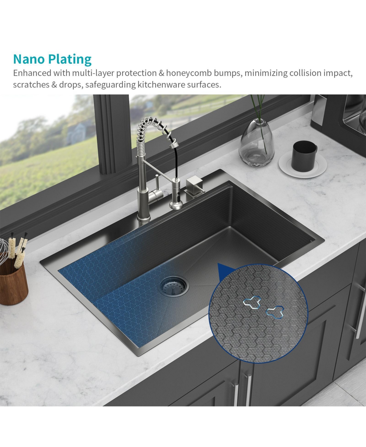 flynama 33x22x9inch Gunmetal Black Kitchen Sink Drop In Workstation Stainless Steel 16 Gauge