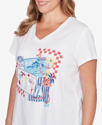 Plus Size Embellished Postcard Graphic T-Shirt
