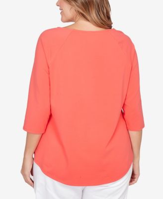 Plus Size Grommet Neck Solid Knit Top