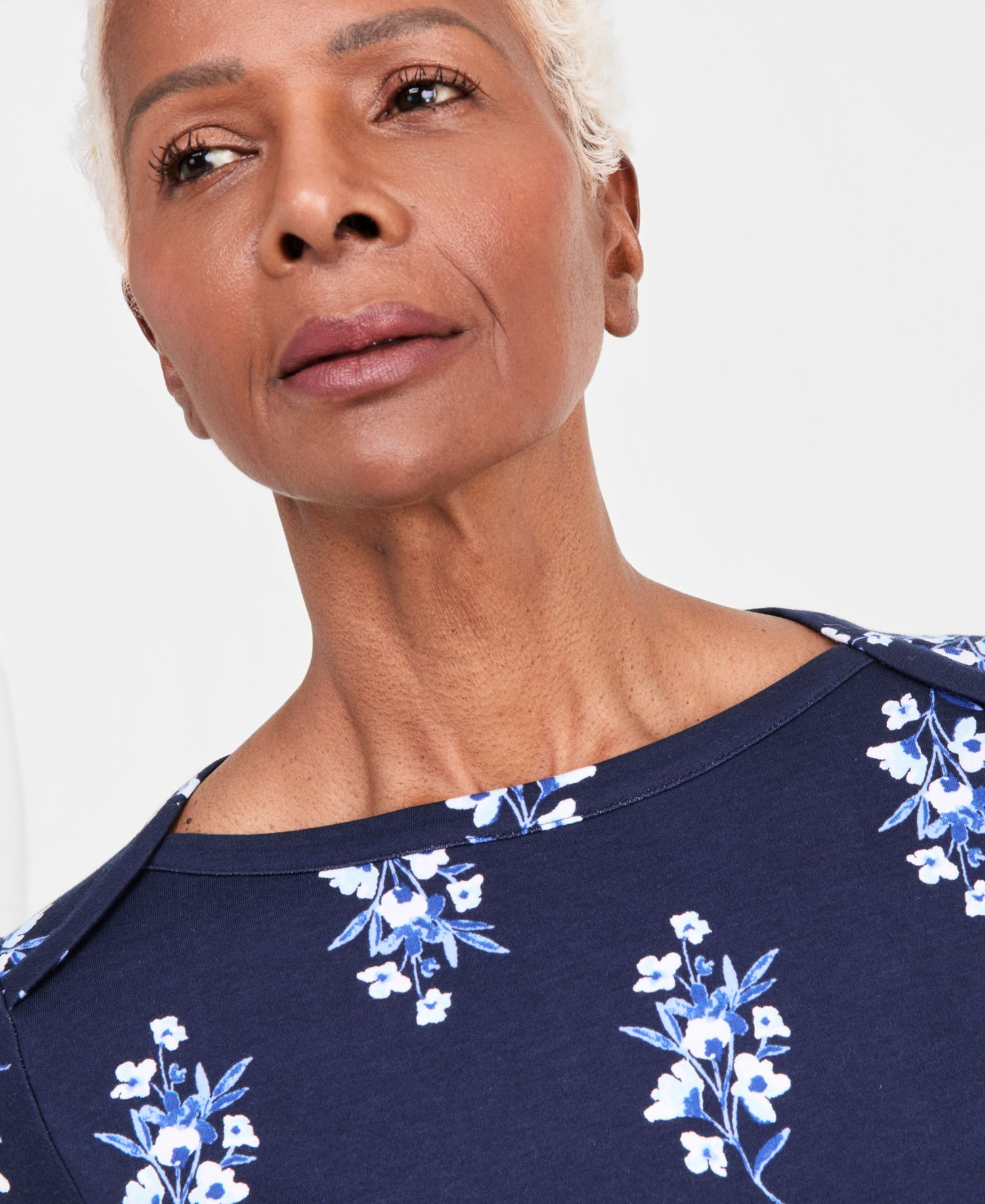 Women's Printed Pima Cotton 3/4-Sleeve Boat-Neck Top