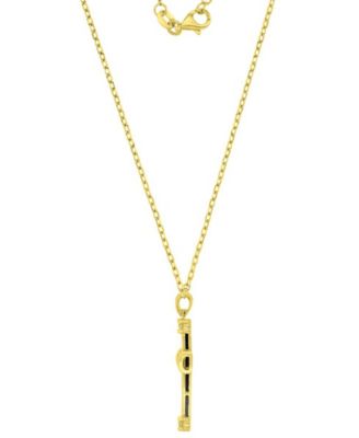 Onyx and Diamond (0.036 ct. t.w.) Cross Necklace in 14k Yellow Gold Over Sterling Silver