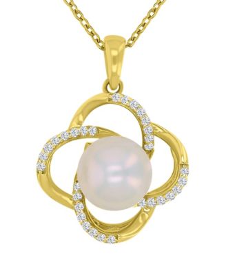 Diamond (3.85 ct. t.w.) & Imitation Pearl Flower Necklace in 14k Yellow Gold Over Sterling Silver