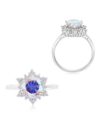 Aurora Borealis (3.39 ct. t.w.) & Cubic Zirconia (3.392 ct. t.w.) Halo Solitaire Engagement Ring
