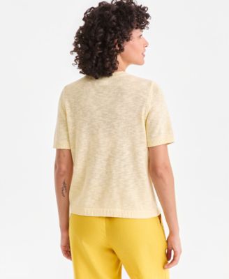 Women's Linen Blend Textured Crewneck Short-Sleeve Sweater