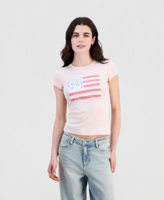Juniors' Patchwork Flag Short-Sleeve T-Shirt