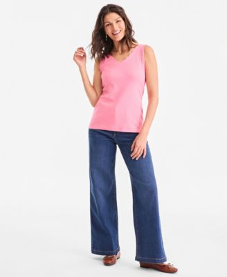 Women's Cotton Scalloped V-Neck Sleeveless Top