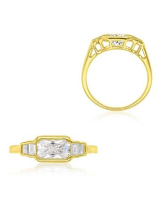 Emerald & Baguette-Cut Cubic Zirconia (2.126 ct. t.w.) Ring in 14k Yellow Gold Over Sterling Silver