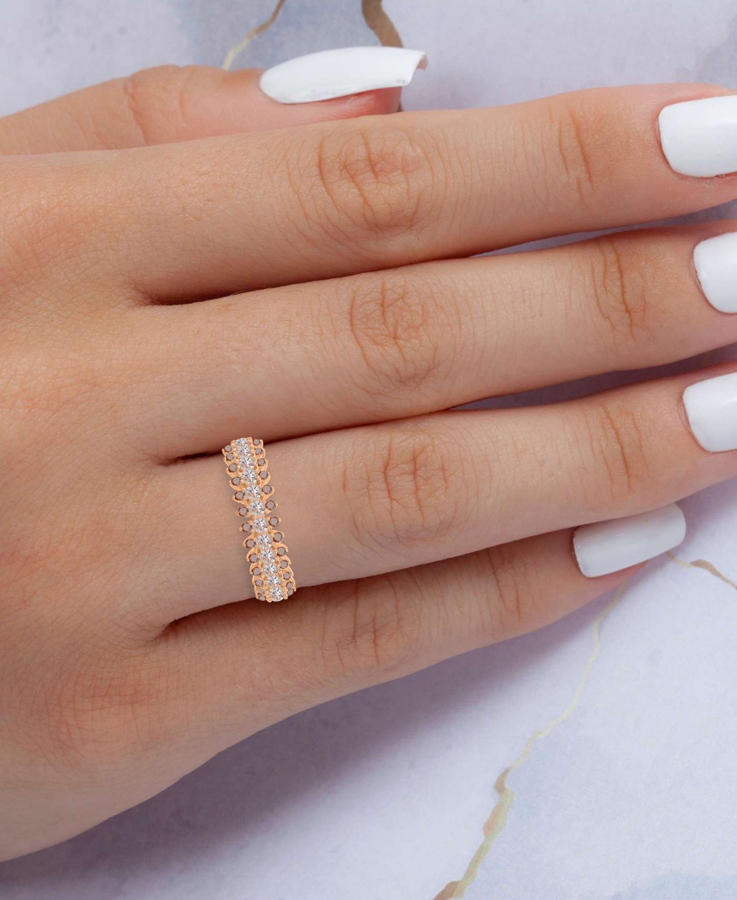 Coffee Cubic Zirconia (0.52 ct. t.w.) and Morganite (0.65 ct. t.w.) Spike Ring in 14k Rose Gold Over Sterling Silver