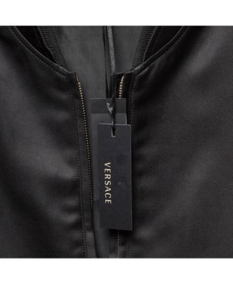 Women's Black Medusa Embroidered Satin Bomber Jacket