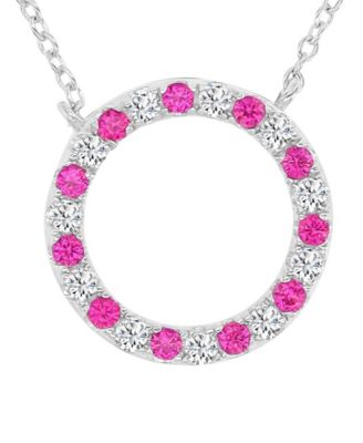 Created Pink Sapphire (0.22 ct. t.w.) and White Sapphire (0.33 ct. t.w.) Open Circle Necklace in Rhodium Over Sterling Silver