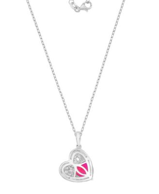 Ruby (2.17 ct. t.w.) and Created Sapphire (0.756 ct. t.w.) Paved Heart Necklace in Rhodium Over Sterling Silver