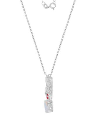 Opal (0.30 ct. t.w.) & Ruby (0.38 ct. t.w.) Ribbon Bow Necklace in Rhodium Over Sterling Silver