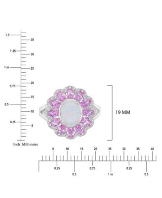 Opal & Sapphire (0.29 ct. t.w.) Flower Ring in Rhodium Over Sterling Silver