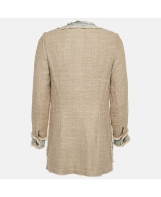Women's Beige Denim Trim Tweed Jacket