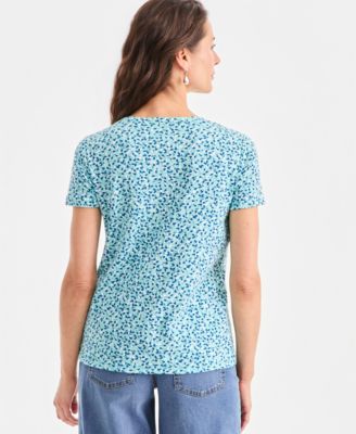 Women's Printed Short-Sleeve Henley Top