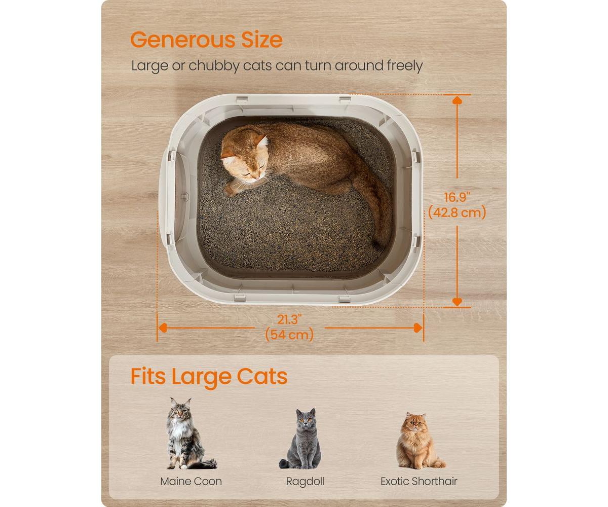 Cozito Xl Enclosed Cat Litter Box with Slide-Out Tray, Grate Top, Leak-Resistant Design, Adjustable Door