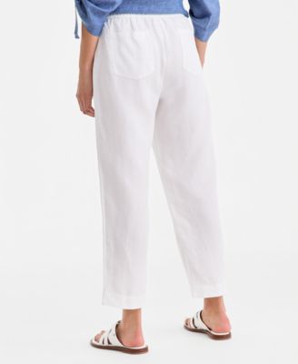 Women's 100% Linen Pleated-Front Tapered Pants