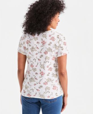 Women's Printed Short-Sleeve Henley Top