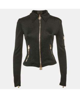 Women's Black Stretch Knit Medusa Hardware Detail Cropped Jacket