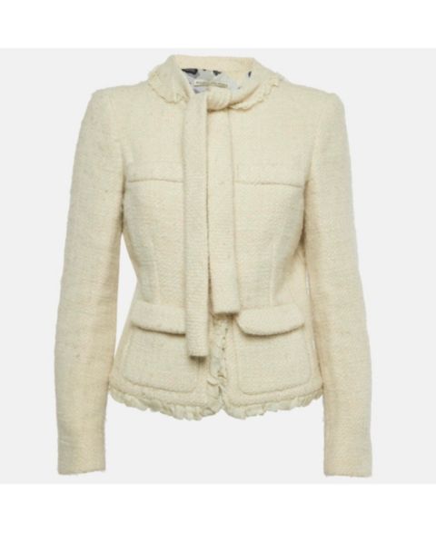Женские куртки Pre-Owned Balenciaga Women's Cream Tweed Ruffled Tie-Up Neck Detail Jacket