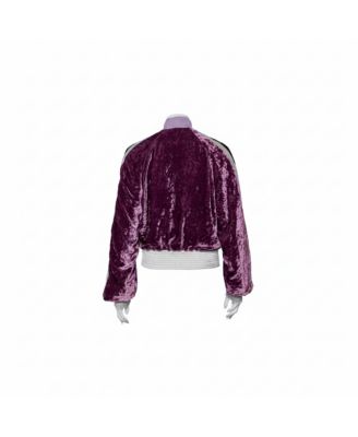 Women's Purple Crushed Velvet Zipper Front Bomber Jacket