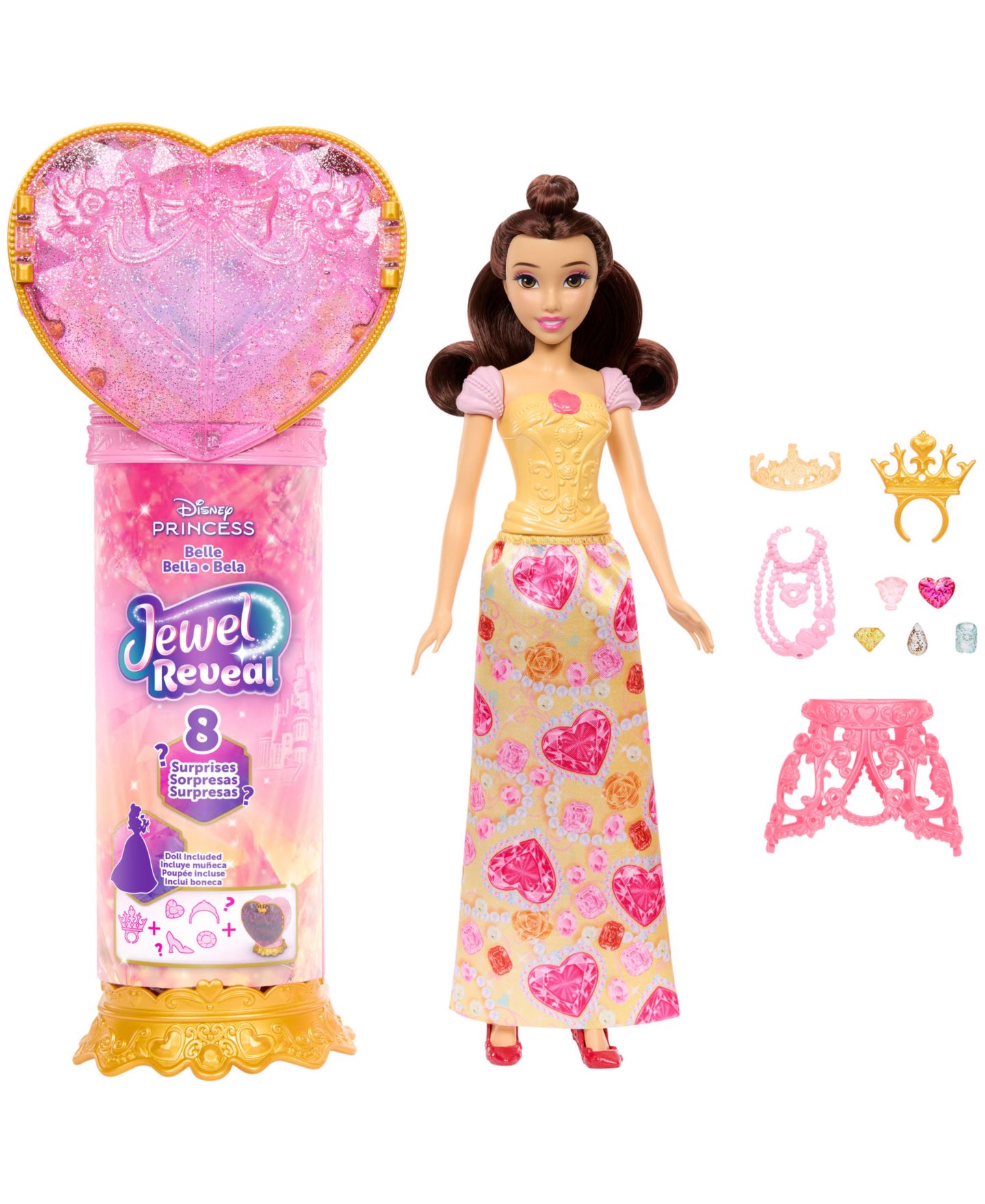 Детская кукла Disney Princess Belle Jewel Reveal Poseable Brushable Hair Fashion Doll, Ages 3+ — фото 5