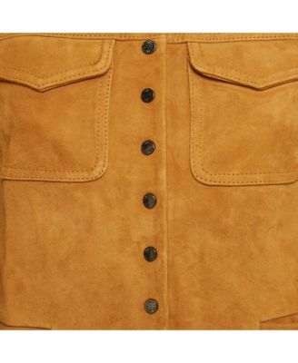 Women's Brown Suede Round Neck Jacket