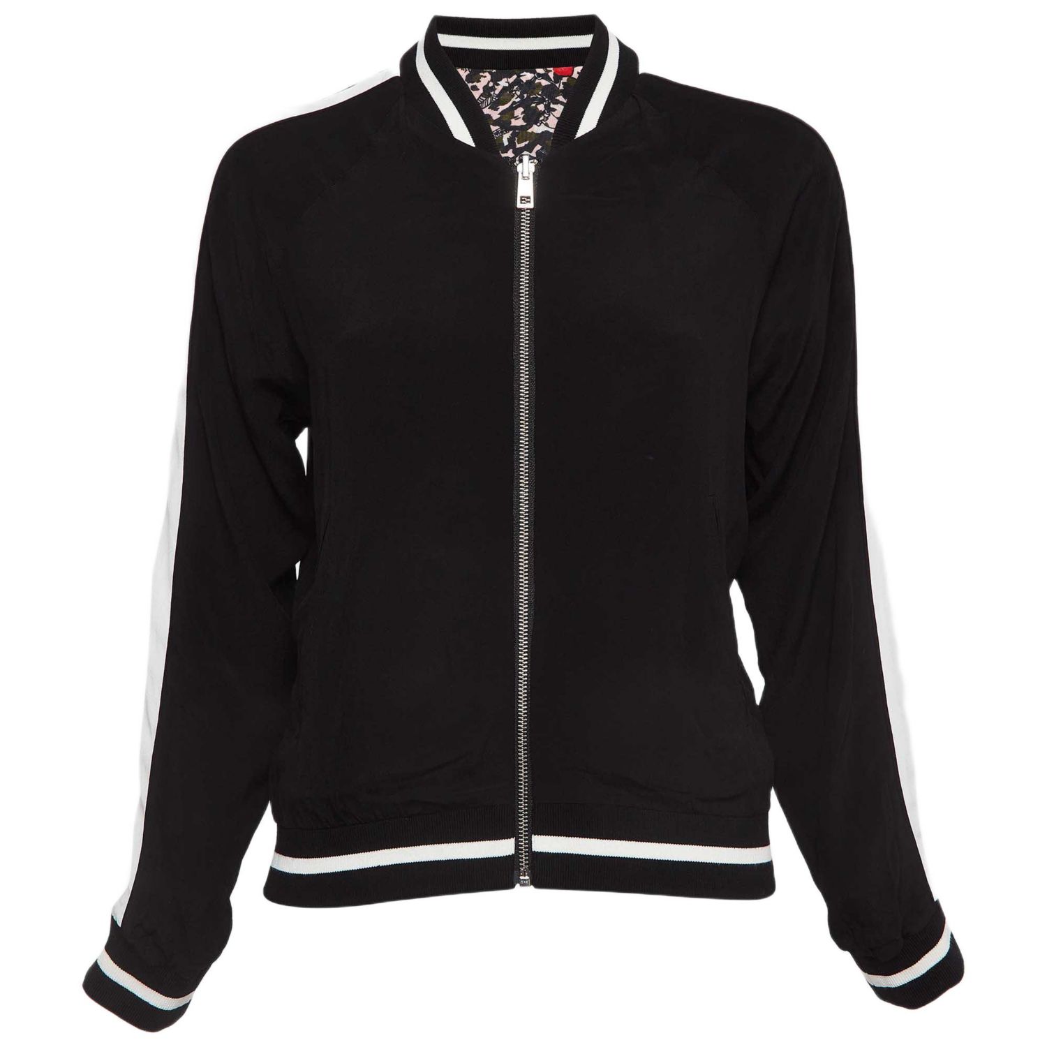 Women's Pre-Owned Zadig and Voltaire Pink/black Printed Crepe Reversible Bomber Jacket