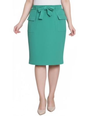 Petite Slim Belted Scuba Crepe Skirt