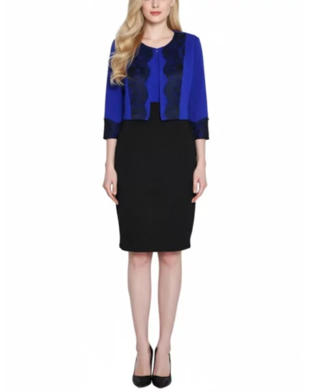 Petite Lace-Detail 2 Piece Textured Knit Dress Set - Surf The Web