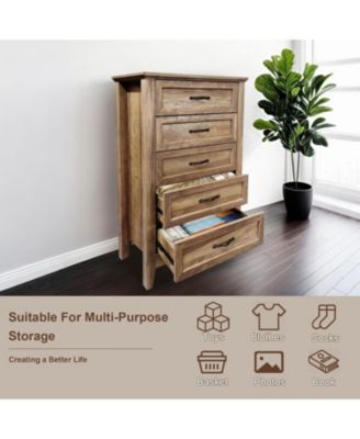 5-Drawer Wood Metal Handles Tall Chest of Drawers