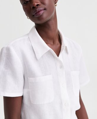 Women's 100% Linen Solid-Color Camp Shirt