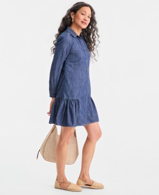 Women's Cotton Chambray Peplum Shirt Dress