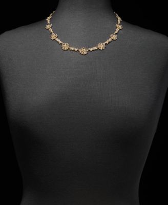 Crystal Flower Station Necklace, 16" + 3" extender