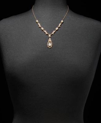 Crystal & Imitation Pearl Lariat Necklace, 16" + 3" extender