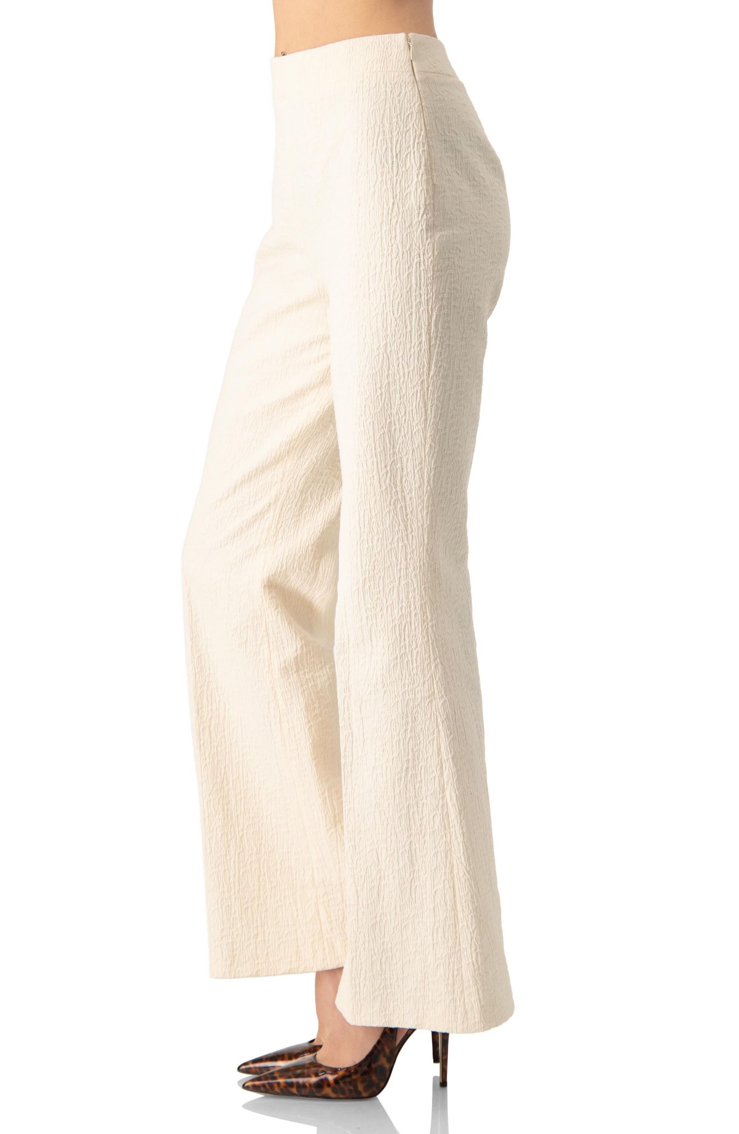 Women's Wide-Leg Textured Trousers with Side Zipper