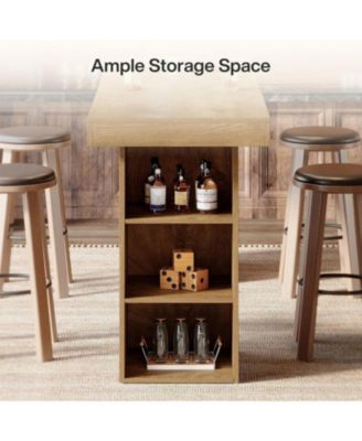 Tribeisgns 63-Inch Long Bar Table with Storage, Counter Height Pub Cocktail Table Home Bar Unit with Storage Shelves