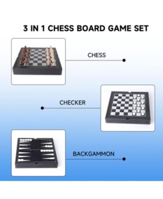 12.5" Premium Leather 3-in-1 Chess, Checker and Backgammon Board Game Combo Set for Kids & Adults