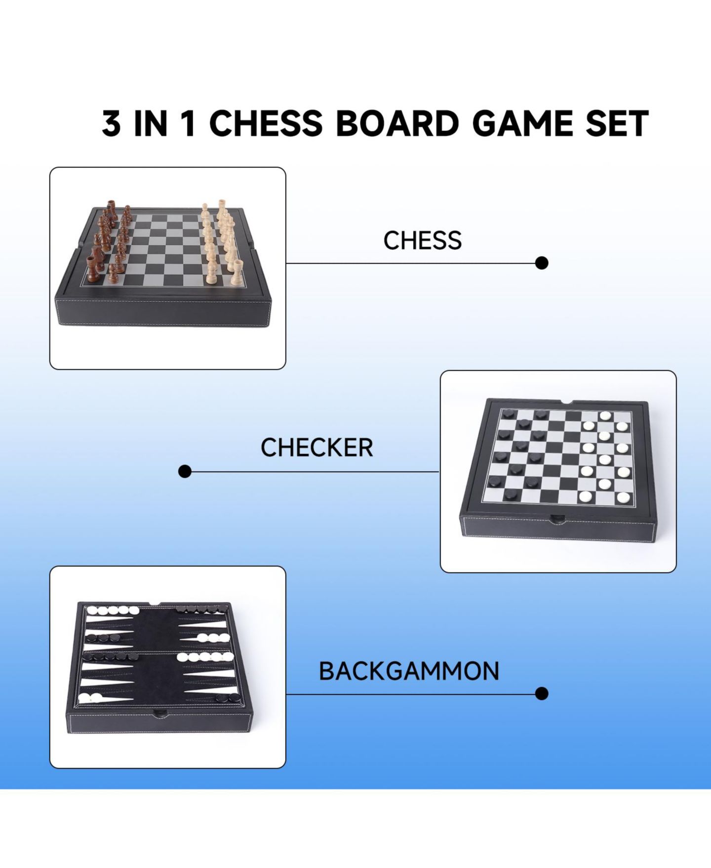 Детские настольные игры GSE Games & Sports Expert 12.5" Premium Leather 3-in-1 Chess, Checkers and Backgammon Board Game, от 3 лет — фото 2