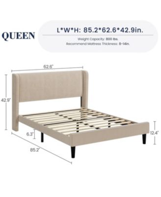 Queen Bed Frame with Headboard, Upholstered Platform Bed with Wood Slat Support, Sturdy Support Feet, Noise Free, No Box Spring Required