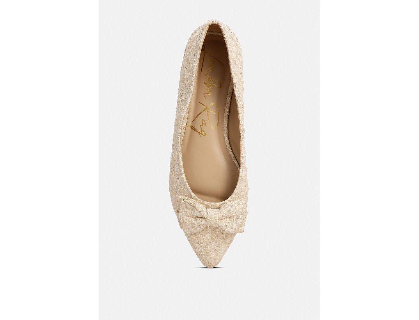 Женские балетки London Rag Cicely jacquard bow embellished ballet flats, цвет: Светлый бежевый — фото 4