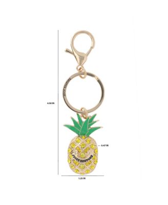 Crystal Pineapple Keychain, Gold Tone with Green Enamel Leaves