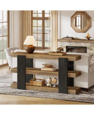 63-Inch Long Console Table, 3-Tier Entryway Table with Storage, Farmhouse Wood Behind Couch Tables